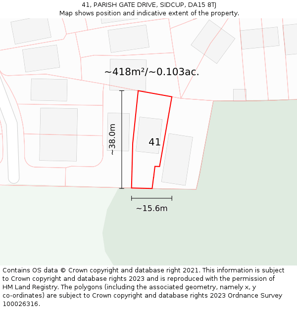 41, PARISH GATE DRIVE, SIDCUP, DA15 8TJ: Plot and title map