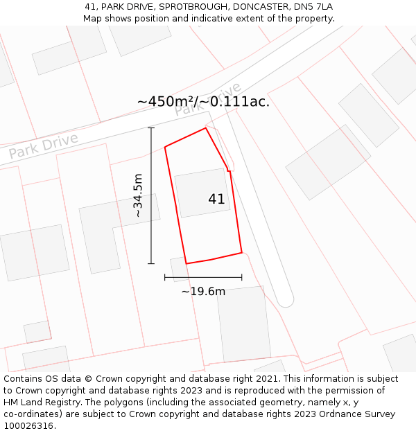 41, PARK DRIVE, SPROTBROUGH, DONCASTER, DN5 7LA: Plot and title map