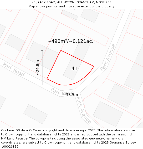 41, PARK ROAD, ALLINGTON, GRANTHAM, NG32 2EB: Plot and title map