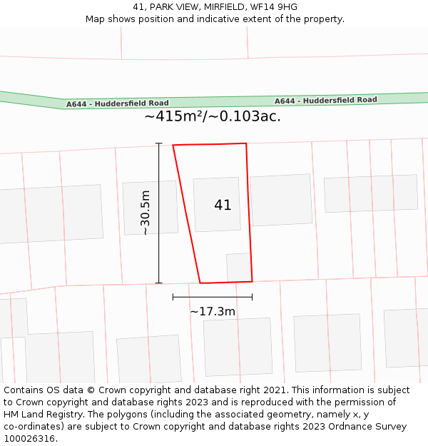 41, PARK VIEW, MIRFIELD, WF14 9HG: Plot and title map