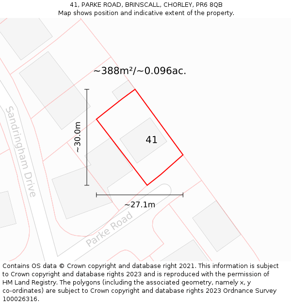 41, PARKE ROAD, BRINSCALL, CHORLEY, PR6 8QB: Plot and title map