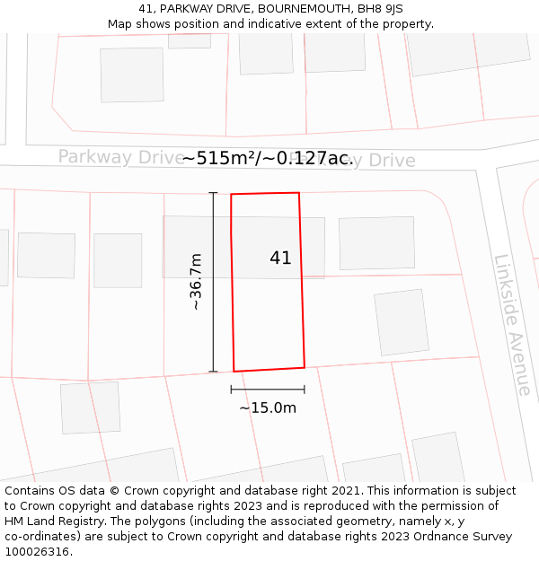 41, PARKWAY DRIVE, BOURNEMOUTH, BH8 9JS: Plot and title map