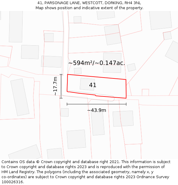 41, PARSONAGE LANE, WESTCOTT, DORKING, RH4 3NL: Plot and title map