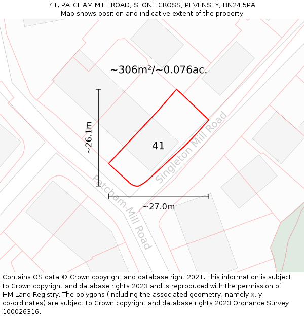 41, PATCHAM MILL ROAD, STONE CROSS, PEVENSEY, BN24 5PA: Plot and title map