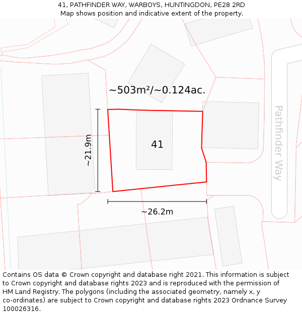 41, PATHFINDER WAY, WARBOYS, HUNTINGDON, PE28 2RD: Plot and title map