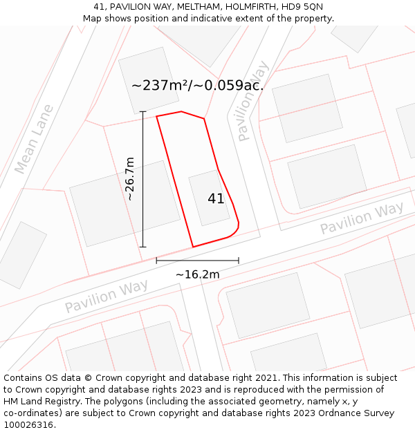 41, PAVILION WAY, MELTHAM, HOLMFIRTH, HD9 5QN: Plot and title map