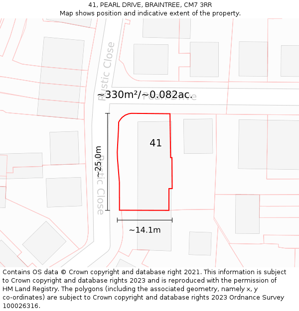 41, PEARL DRIVE, BRAINTREE, CM7 3RR: Plot and title map