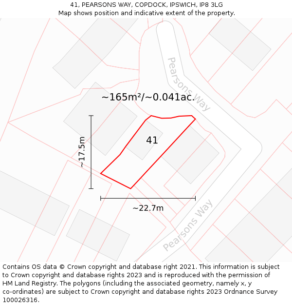 41, PEARSONS WAY, COPDOCK, IPSWICH, IP8 3LG: Plot and title map