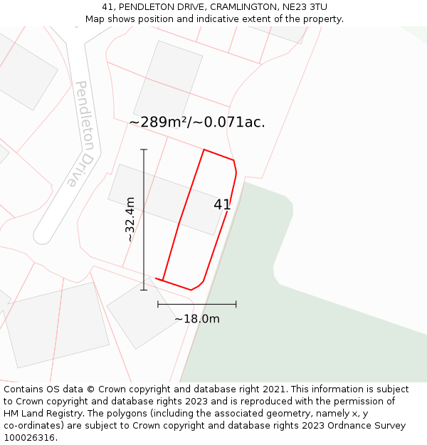 41, PENDLETON DRIVE, CRAMLINGTON, NE23 3TU: Plot and title map