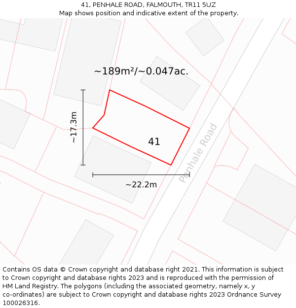41, PENHALE ROAD, FALMOUTH, TR11 5UZ: Plot and title map