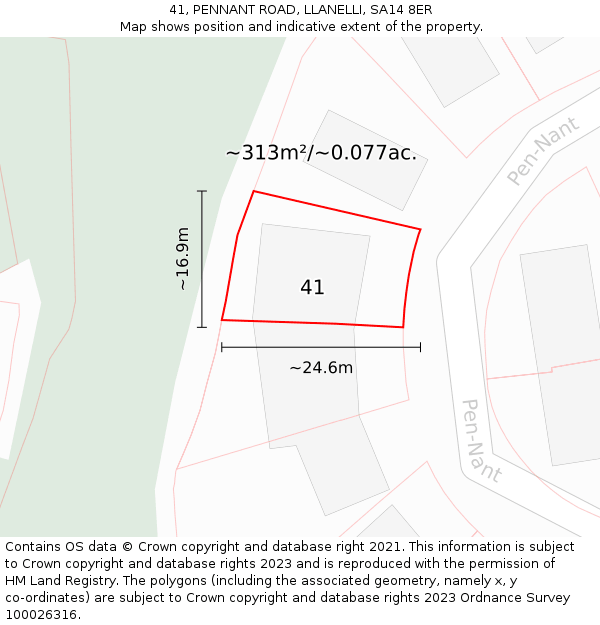 41, PENNANT ROAD, LLANELLI, SA14 8ER: Plot and title map
