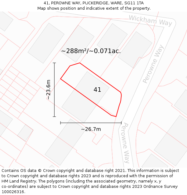 41, PEROWNE WAY, PUCKERIDGE, WARE, SG11 1TA: Plot and title map