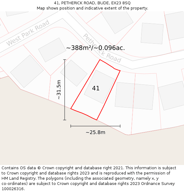 41, PETHERICK ROAD, BUDE, EX23 8SQ: Plot and title map