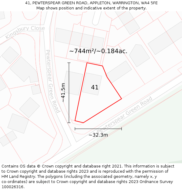 41, PEWTERSPEAR GREEN ROAD, APPLETON, WARRINGTON, WA4 5FE: Plot and title map