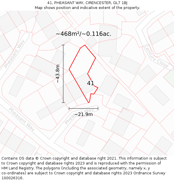 41, PHEASANT WAY, CIRENCESTER, GL7 1BJ: Plot and title map
