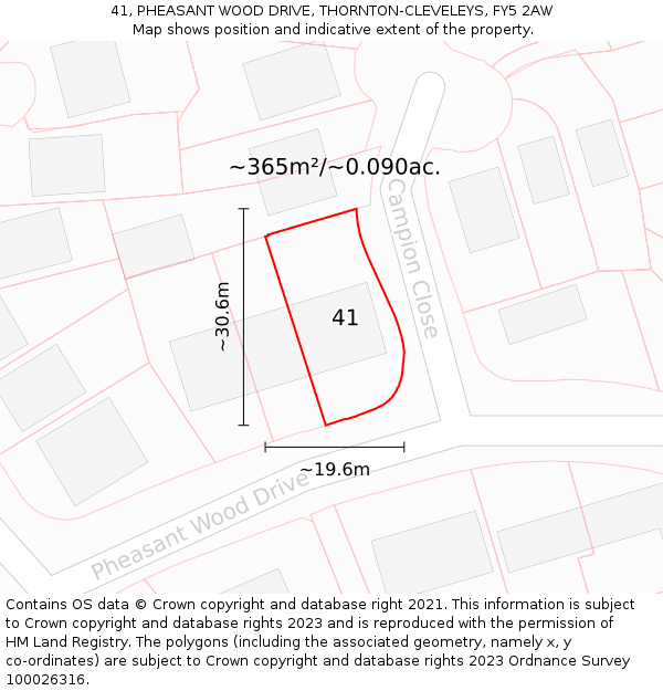 41, PHEASANT WOOD DRIVE, THORNTON-CLEVELEYS, FY5 2AW: Plot and title map