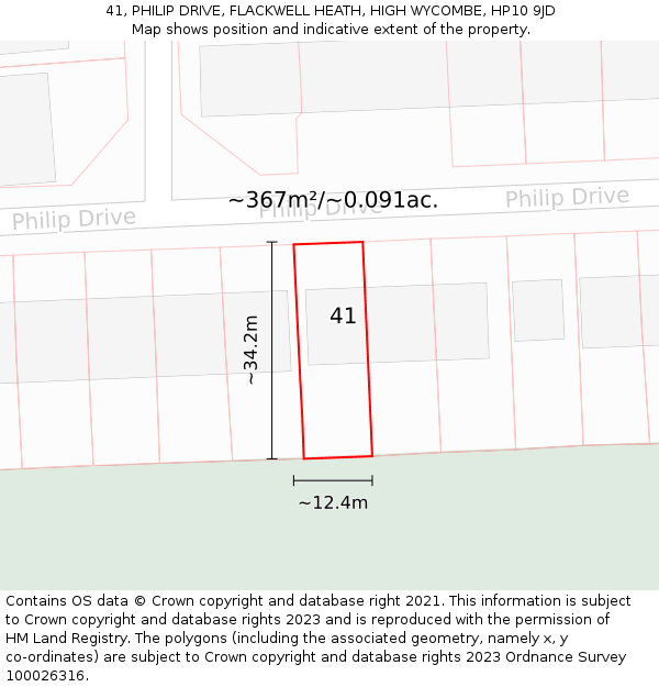 41, PHILIP DRIVE, FLACKWELL HEATH, HIGH WYCOMBE, HP10 9JD: Plot and title map