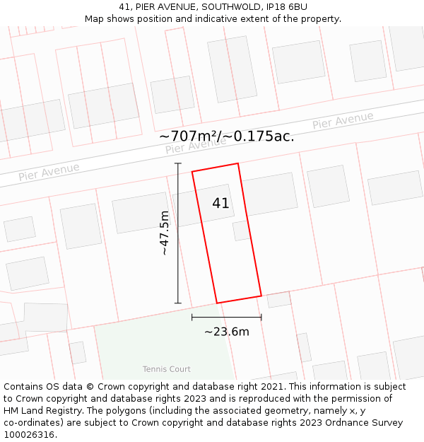 41, PIER AVENUE, SOUTHWOLD, IP18 6BU: Plot and title map