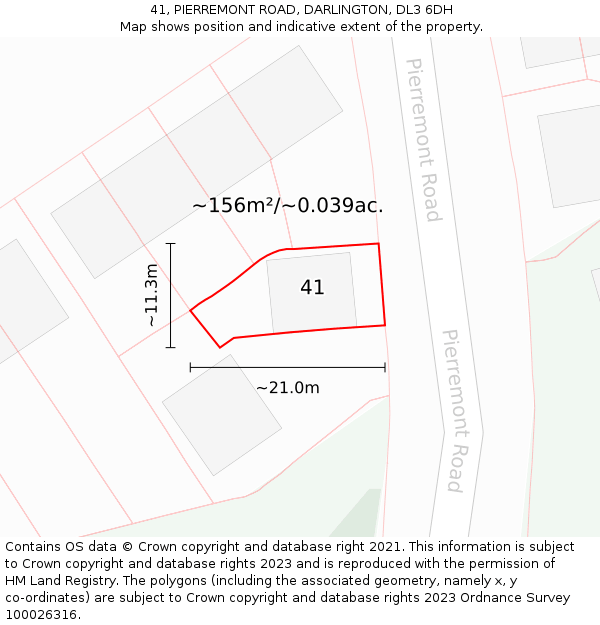 41, PIERREMONT ROAD, DARLINGTON, DL3 6DH: Plot and title map