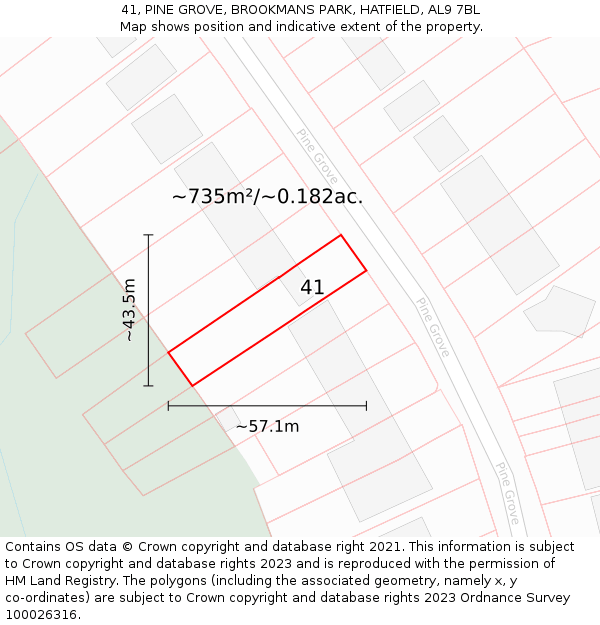 41, PINE GROVE, BROOKMANS PARK, HATFIELD, AL9 7BL: Plot and title map