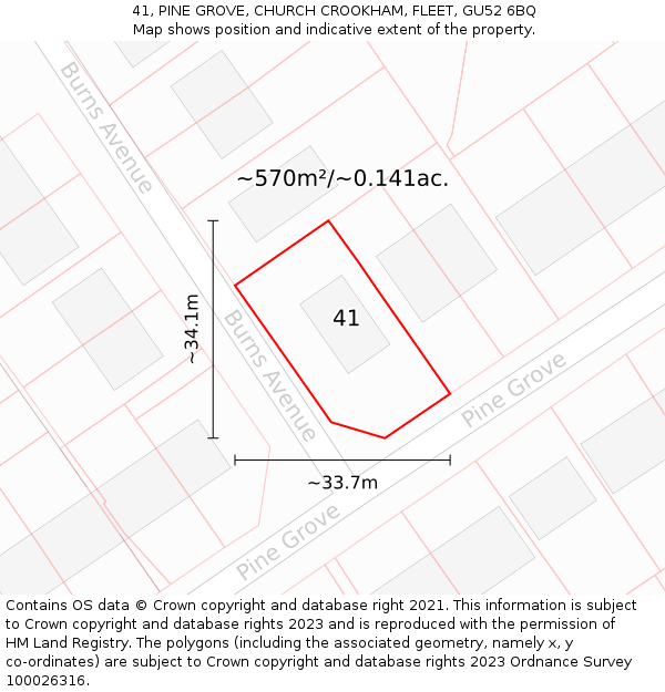 41, PINE GROVE, CHURCH CROOKHAM, FLEET, GU52 6BQ: Plot and title map