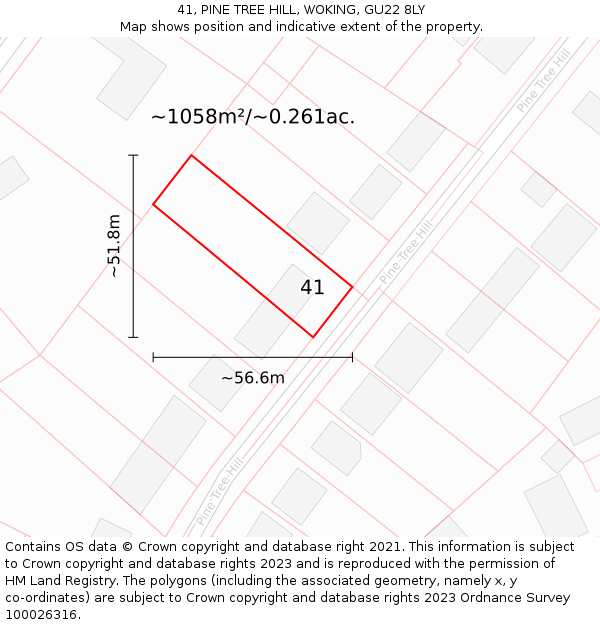 41, PINE TREE HILL, WOKING, GU22 8LY: Plot and title map