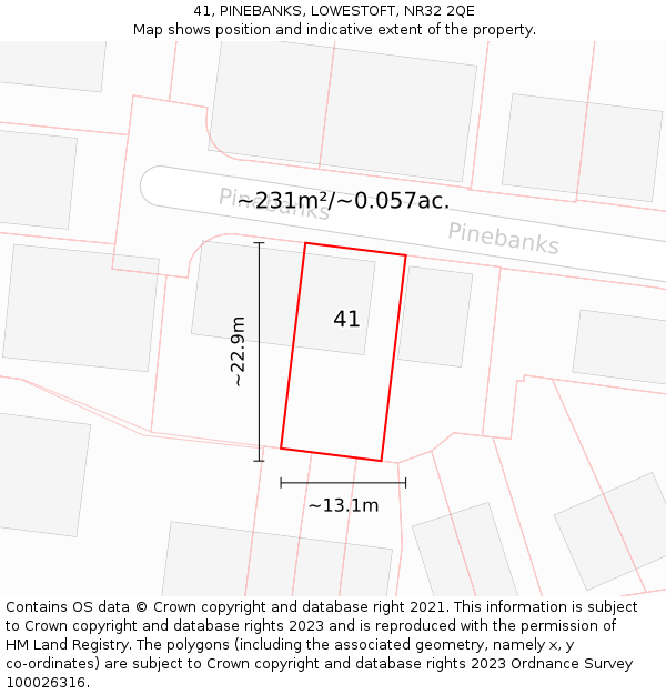 41, PINEBANKS, LOWESTOFT, NR32 2QE: Plot and title map