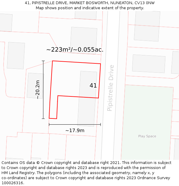 41, PIPISTRELLE DRIVE, MARKET BOSWORTH, NUNEATON, CV13 0NW: Plot and title map