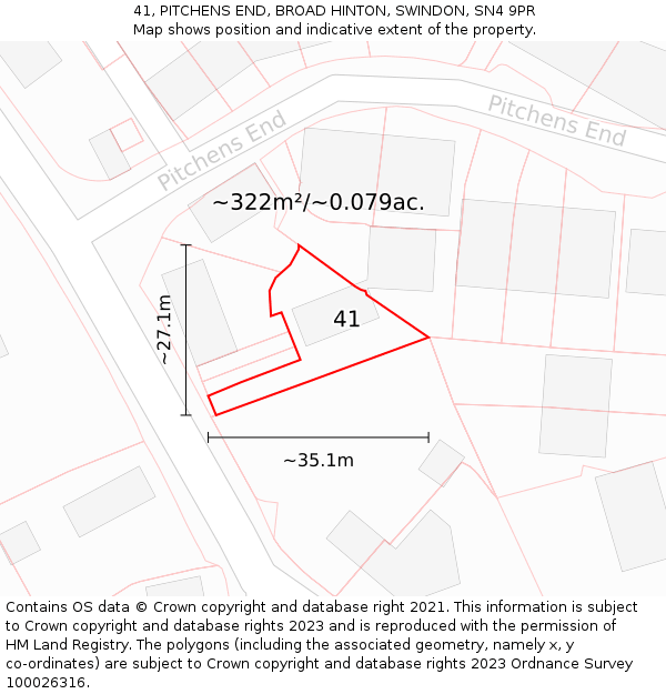 41, PITCHENS END, BROAD HINTON, SWINDON, SN4 9PR: Plot and title map