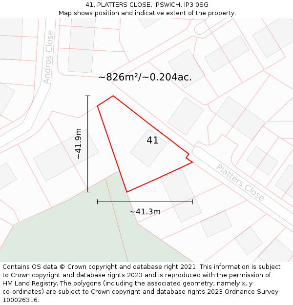 41, PLATTERS CLOSE, IPSWICH, IP3 0SG: Plot and title map