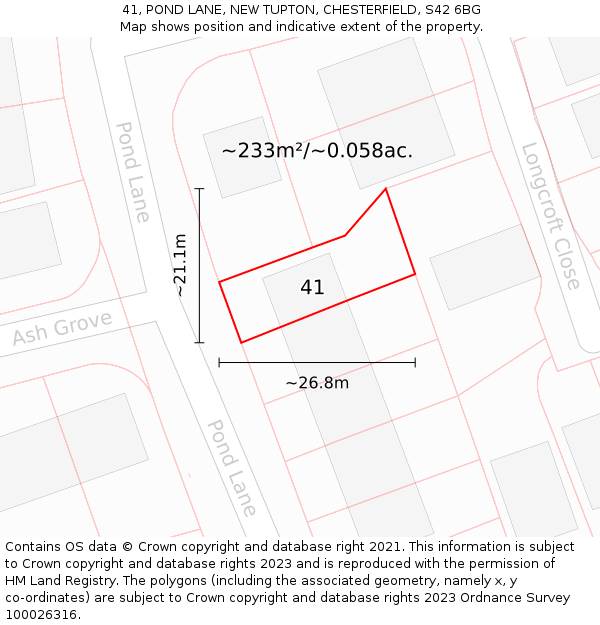 41, POND LANE, NEW TUPTON, CHESTERFIELD, S42 6BG: Plot and title map