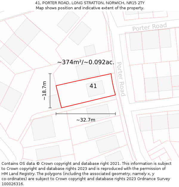 41, PORTER ROAD, LONG STRATTON, NORWICH, NR15 2TY: Plot and title map