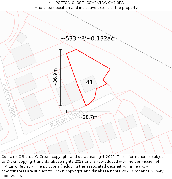41, POTTON CLOSE, COVENTRY, CV3 3EA: Plot and title map