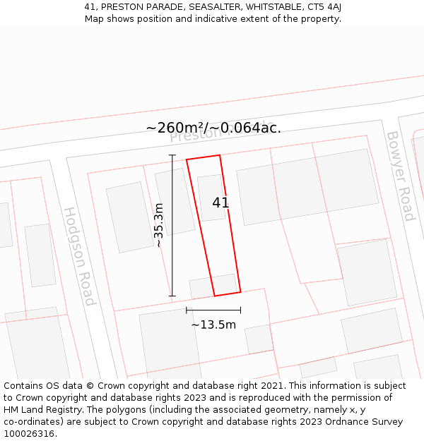41, PRESTON PARADE, SEASALTER, WHITSTABLE, CT5 4AJ: Plot and title map