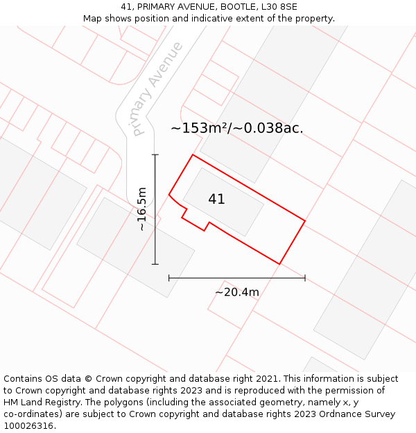 41, PRIMARY AVENUE, BOOTLE, L30 8SE: Plot and title map
