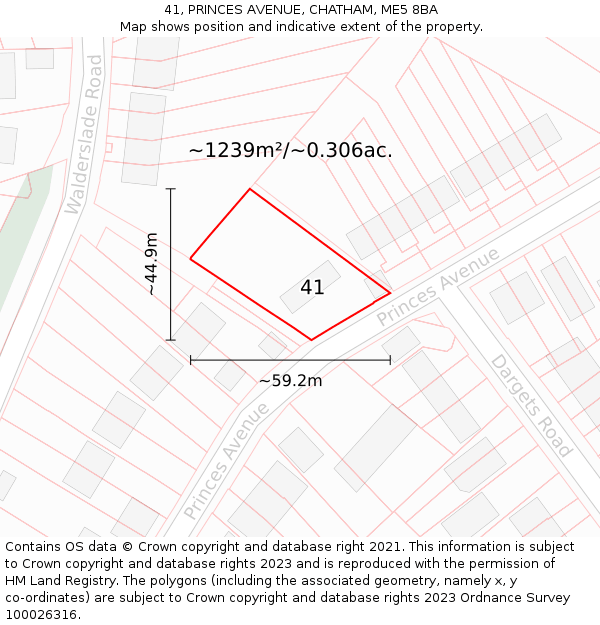 41, PRINCES AVENUE, CHATHAM, ME5 8BA: Plot and title map