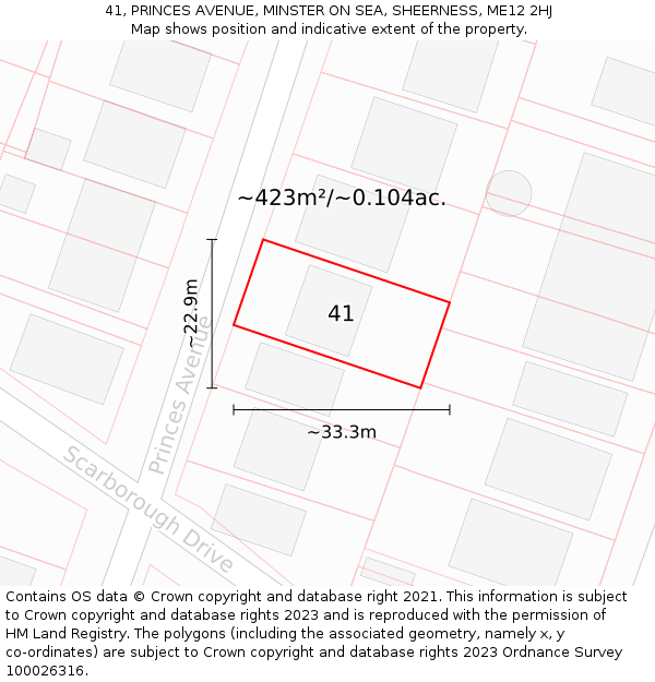 41, PRINCES AVENUE, MINSTER ON SEA, SHEERNESS, ME12 2HJ: Plot and title map