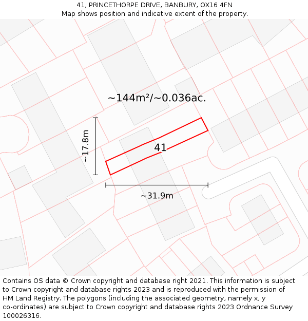 41, PRINCETHORPE DRIVE, BANBURY, OX16 4FN: Plot and title map