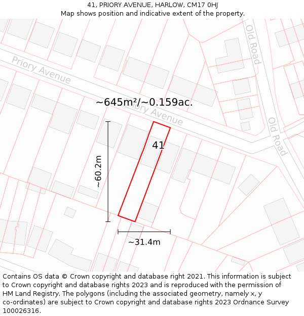 41, PRIORY AVENUE, HARLOW, CM17 0HJ: Plot and title map