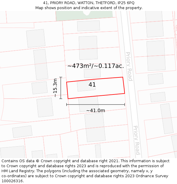 41, PRIORY ROAD, WATTON, THETFORD, IP25 6PQ: Plot and title map