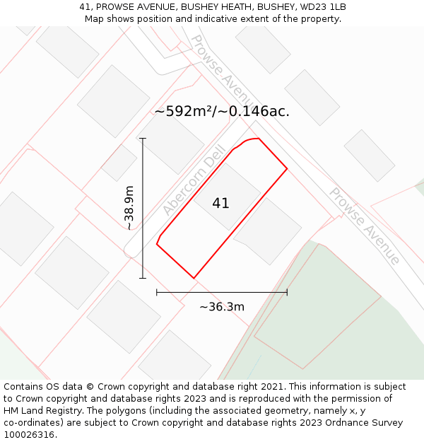 41, PROWSE AVENUE, BUSHEY HEATH, BUSHEY, WD23 1LB: Plot and title map