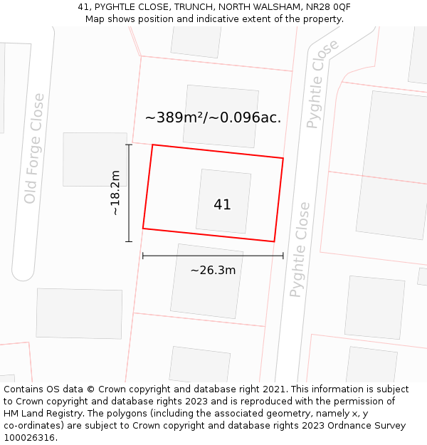 41, PYGHTLE CLOSE, TRUNCH, NORTH WALSHAM, NR28 0QF: Plot and title map