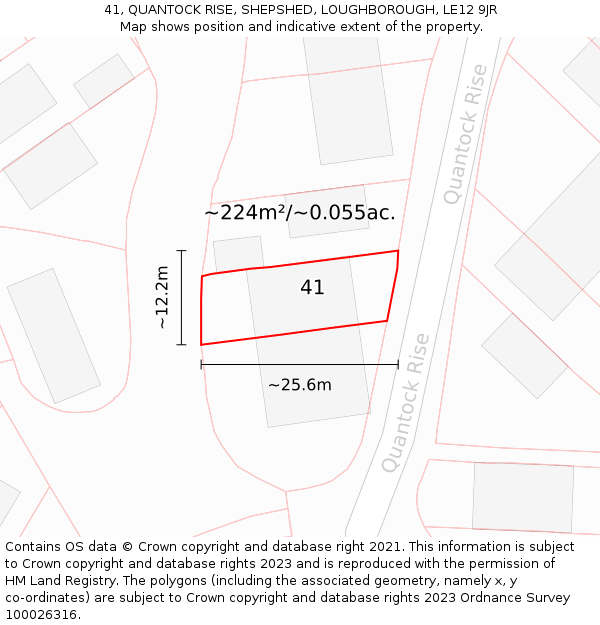 41, QUANTOCK RISE, SHEPSHED, LOUGHBOROUGH, LE12 9JR: Plot and title map