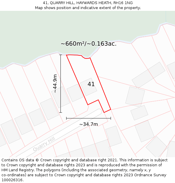 41, QUARRY HILL, HAYWARDS HEATH, RH16 1NG: Plot and title map