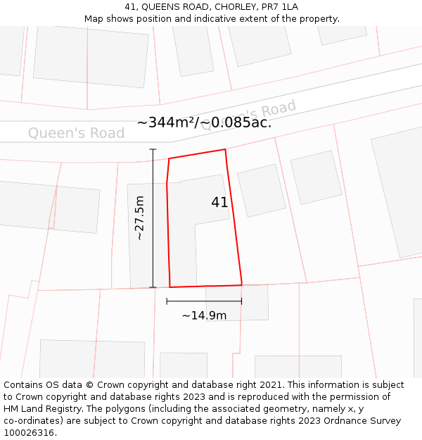 41, QUEENS ROAD, CHORLEY, PR7 1LA: Plot and title map