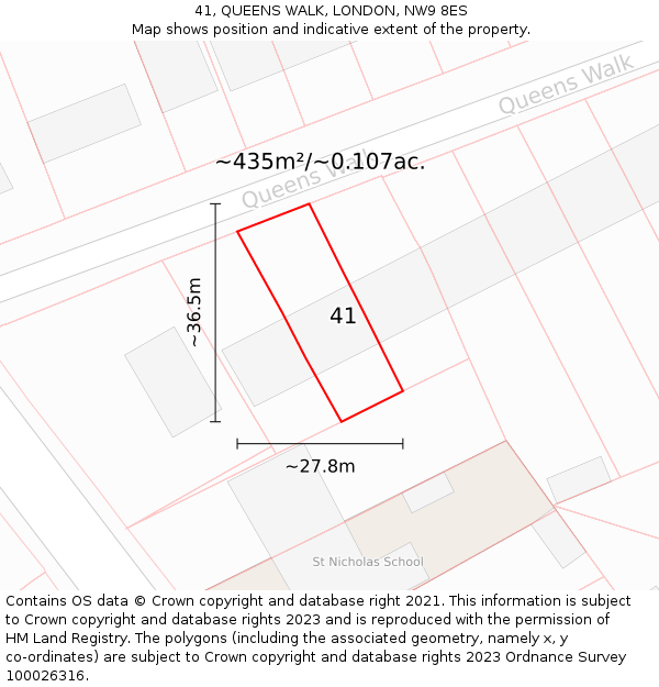 41, QUEENS WALK, LONDON, NW9 8ES: Plot and title map