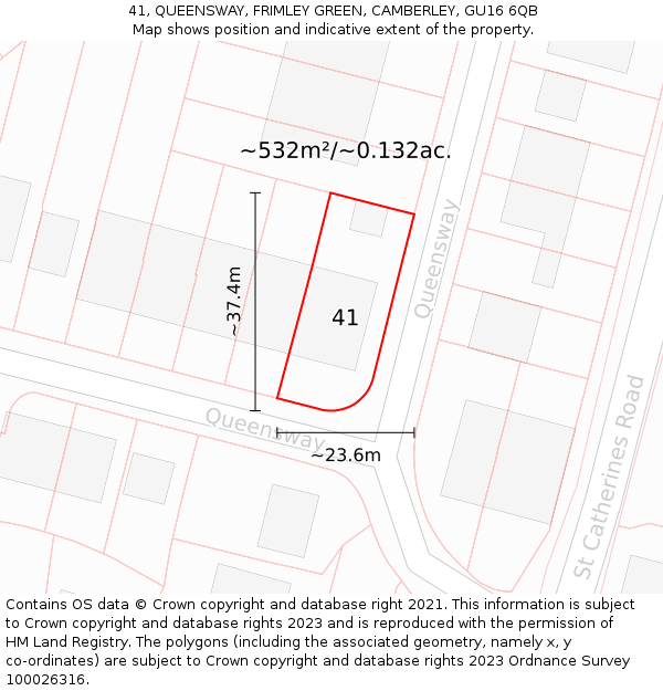 41, QUEENSWAY, FRIMLEY GREEN, CAMBERLEY, GU16 6QB: Plot and title map