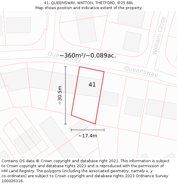 41, QUEENSWAY, WATTON, THETFORD, IP25 6BL: Plot and title map