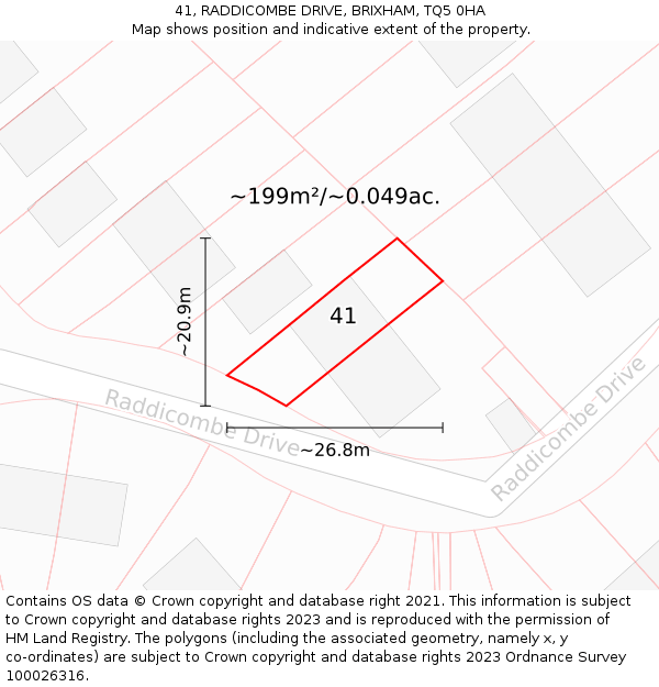 41, RADDICOMBE DRIVE, BRIXHAM, TQ5 0HA: Plot and title map