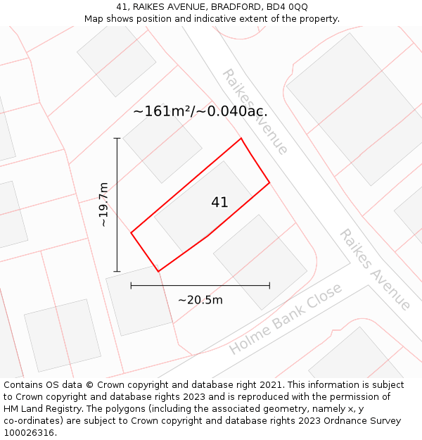 41, RAIKES AVENUE, BRADFORD, BD4 0QQ: Plot and title map